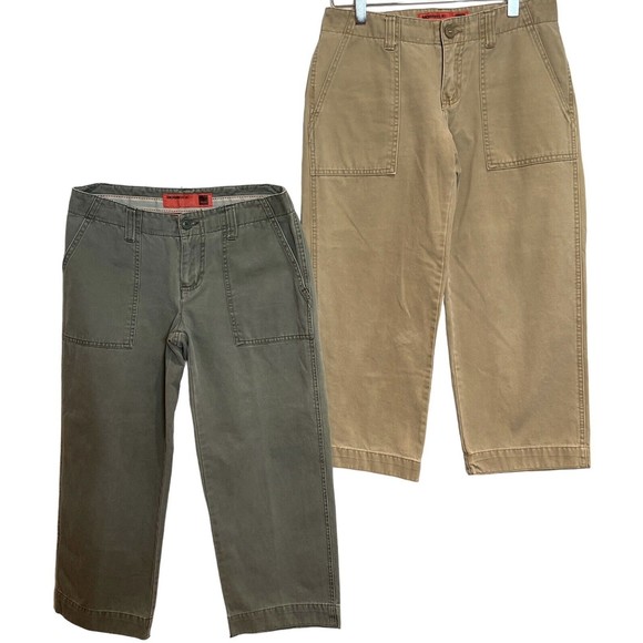 Mossimo Supply Co. Pants - MOSSissue Capri‎ Cargo Capri  Wide Leg Cotton Khaki  & Army Green Lot of 2  SZ 5